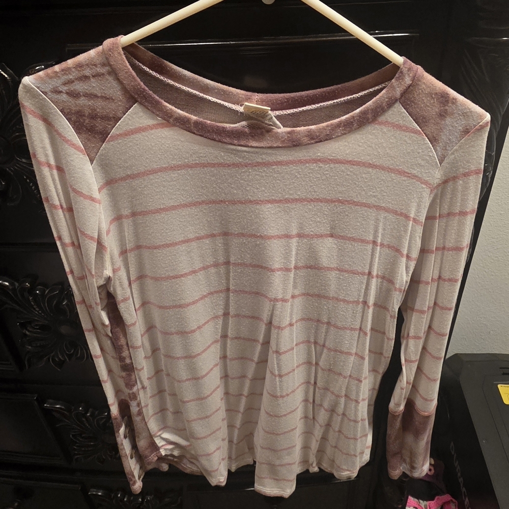 7th Ray Mauve and Cream Striped Long Sleeve Top